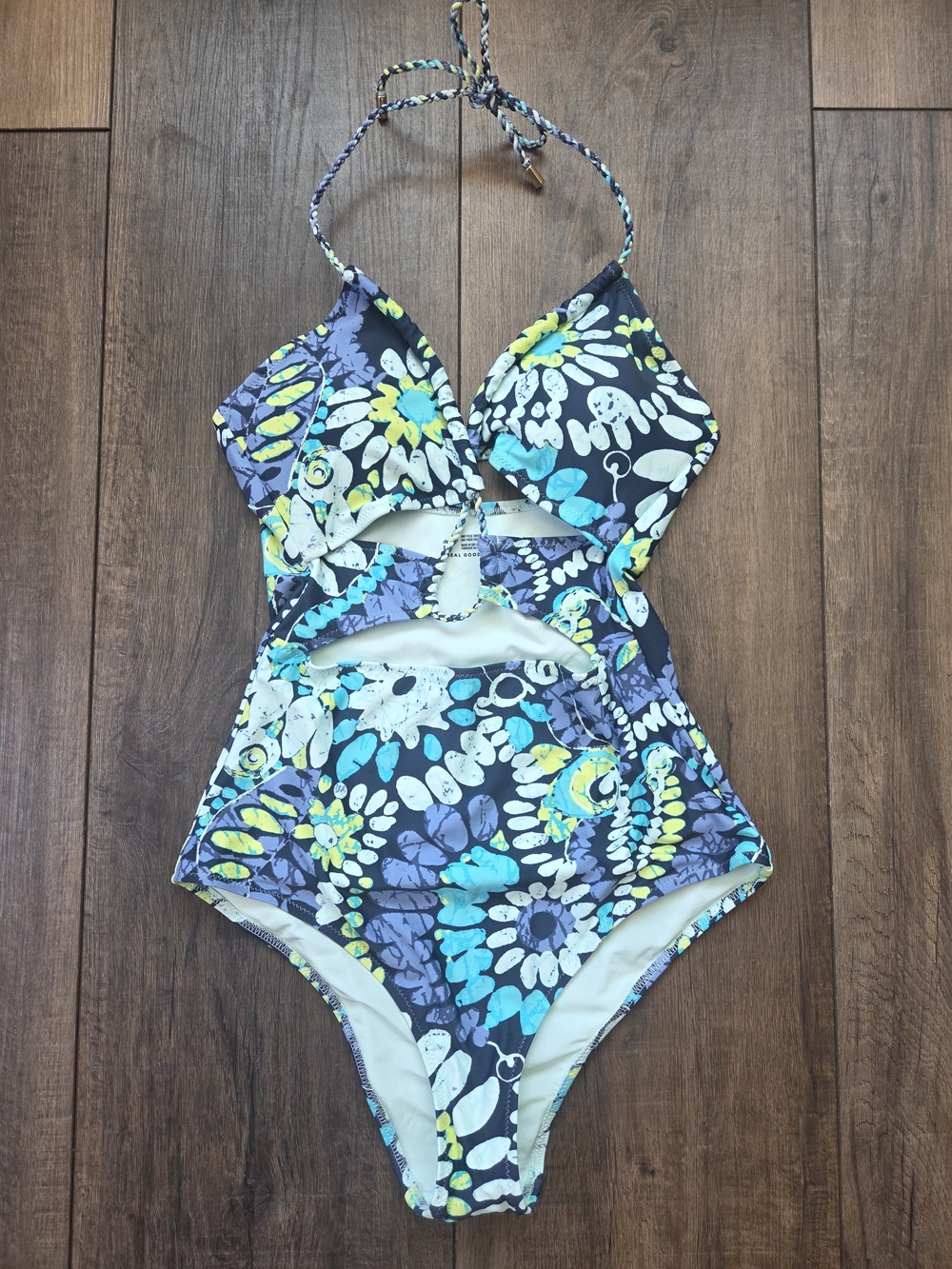 Aerie Floral Cutout One-Piece Swimsuit in Navy and Turquoise